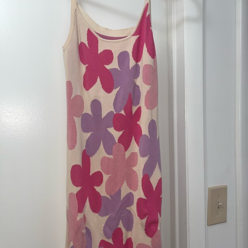 Floral Knit Mini Dress in Pink and Purple